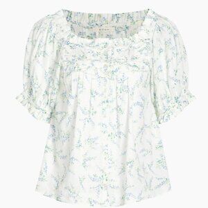 DOEN Farley Floral Cotton-Blend Top Size M in Blue
